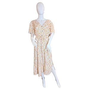 SHEIN Dress 2XL Mustard Ditsy Floral Prairie Chic Flutter Sleeves Tiered Skirt